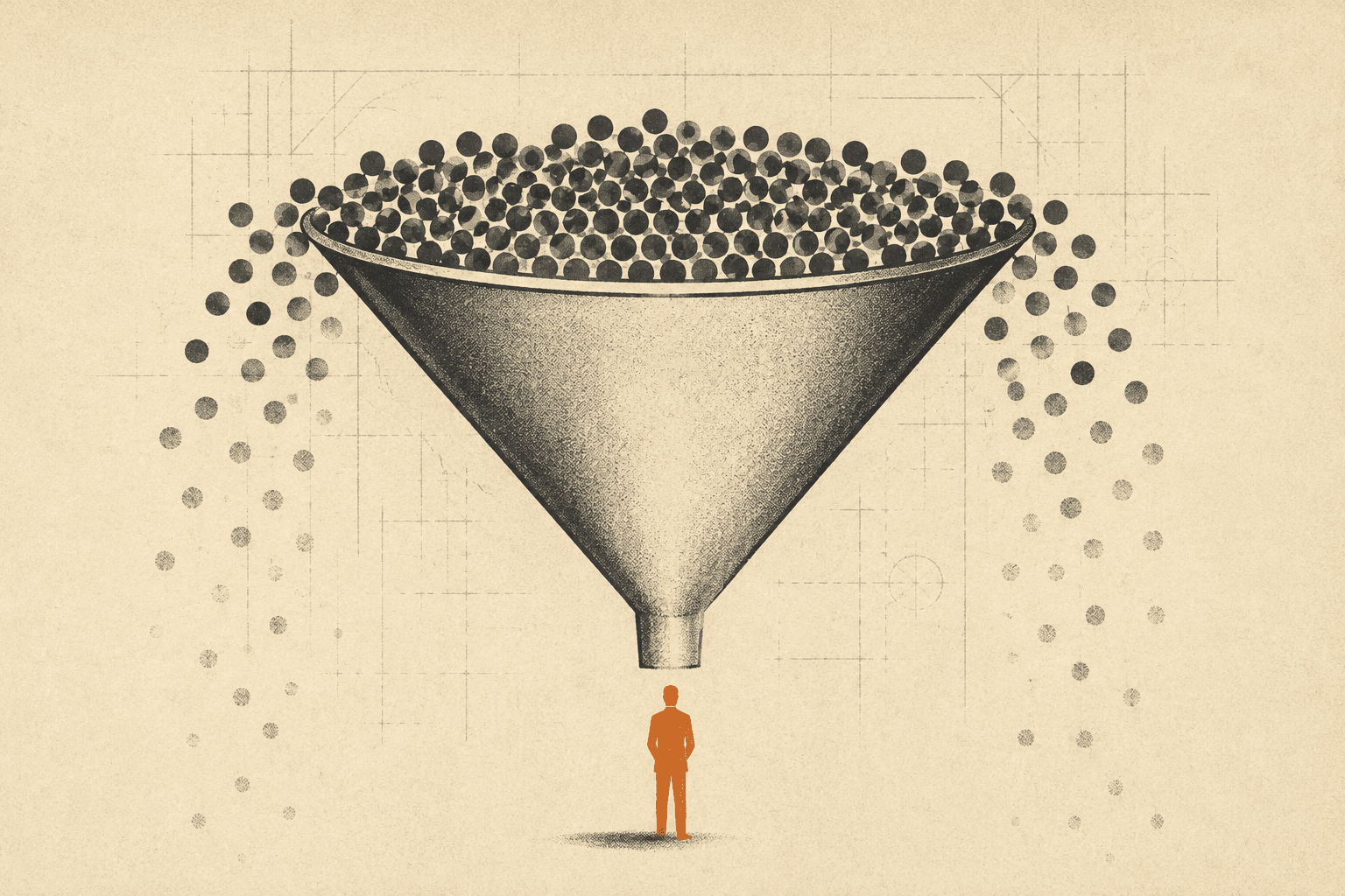 A full sales pipeline funnel narrowing to a single qualified customer at the bottom.